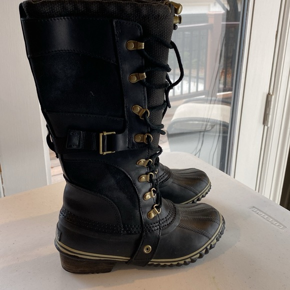 Sorel Conquest Carly Waterproof Suede & Leather Lace-Up Boots Black Size 6 - Picture 4 of 14